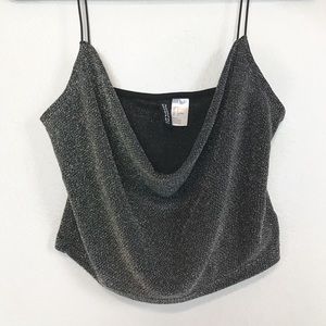 DIVIDED Silver Cowl Neck Glitter Tank Top